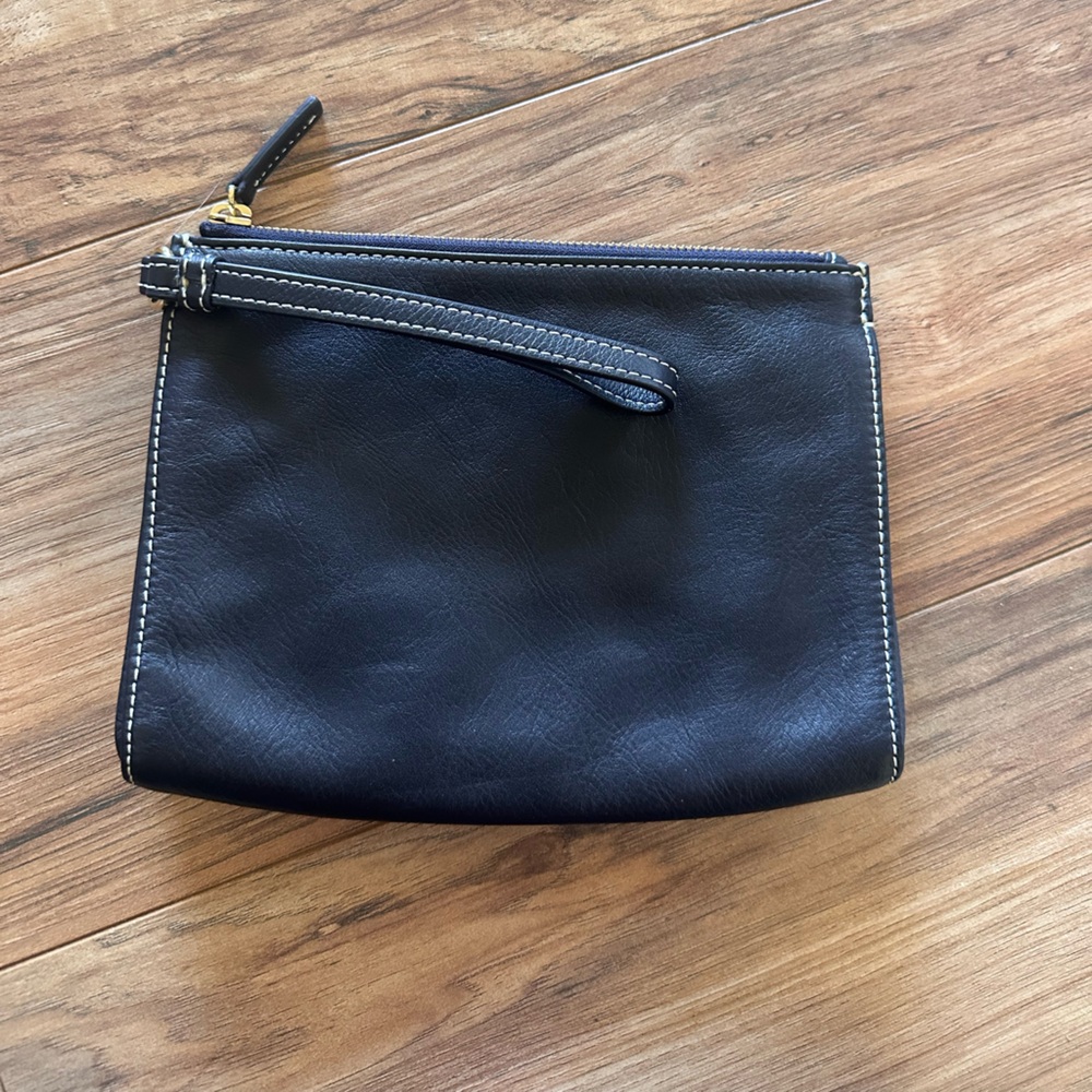 Talbots Navy Leather Zipper Pouch
